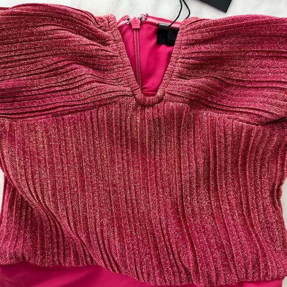 NBD Revolve Phoibe Bodysuit Fuchsia Pink NEW Small Glitter Strapless Party Glam - Picture 4 of 9